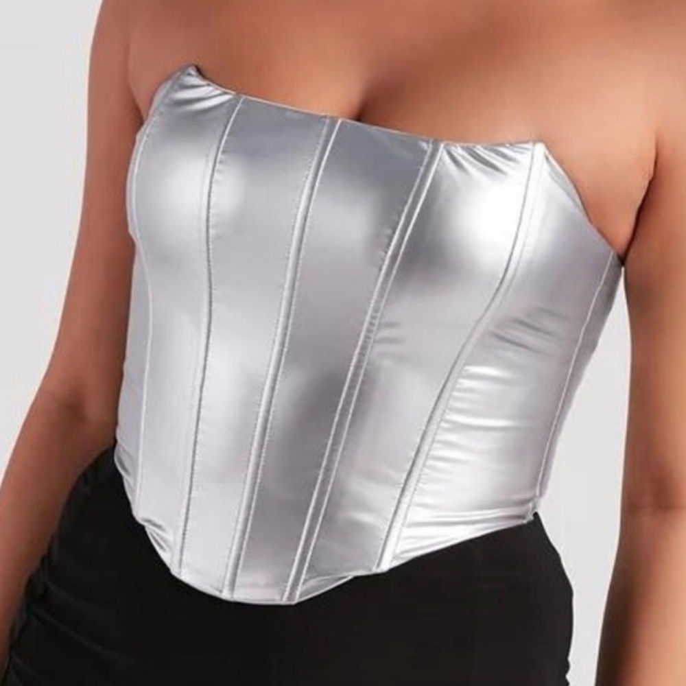 - Silver Strapless Women's Top